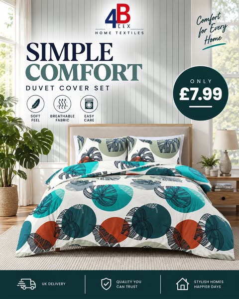 Oasis Teal Abstract Leaf Duvet Cover Set – UK Sizes