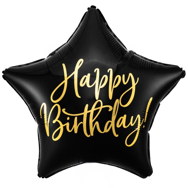 Balon Foliowy Gwiazda Czarna Happy Birthday 19" - 47 cm - Party Deco /PACK