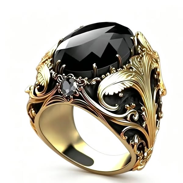 Gothic Vintage Black Stone Statement Ring
