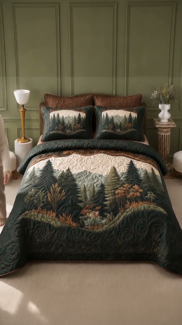 Luxury Woodland Cabin Quilted Bedding Set