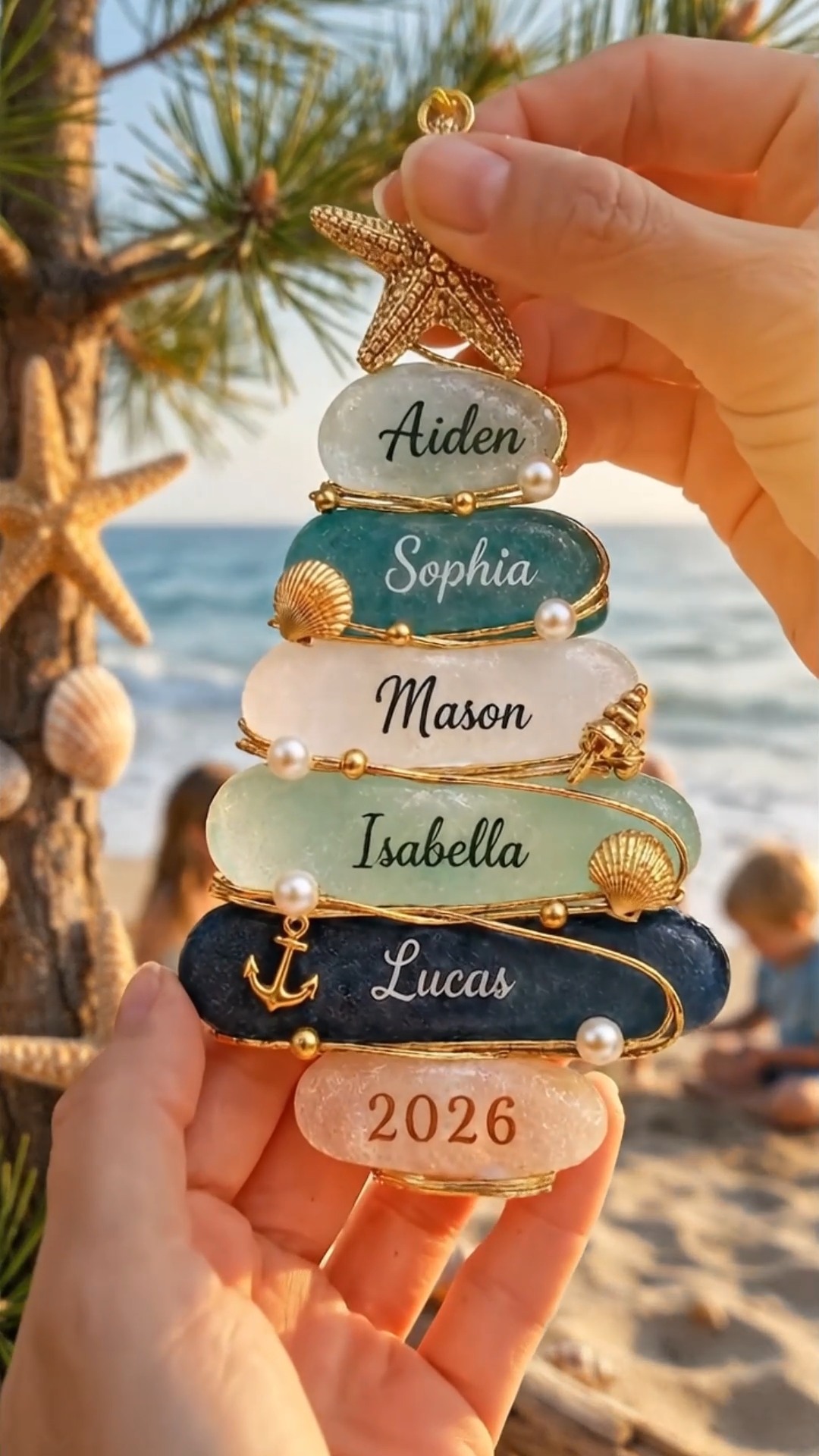 Custom Sea Glass Tree Family Ornament