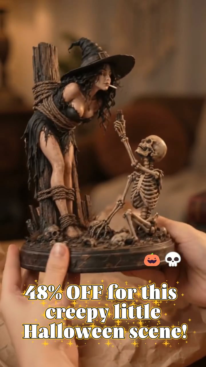 Till Death Do Us Part Gothic Witch & Skeleton Lovers Statue