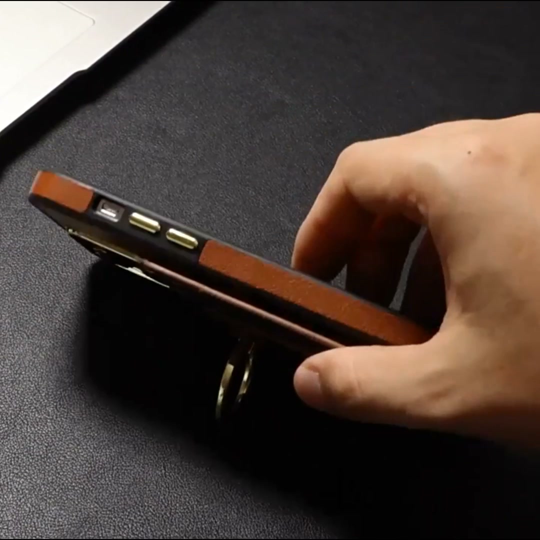 Wallet Card Slot Ring Holder Leather Case for iPhone