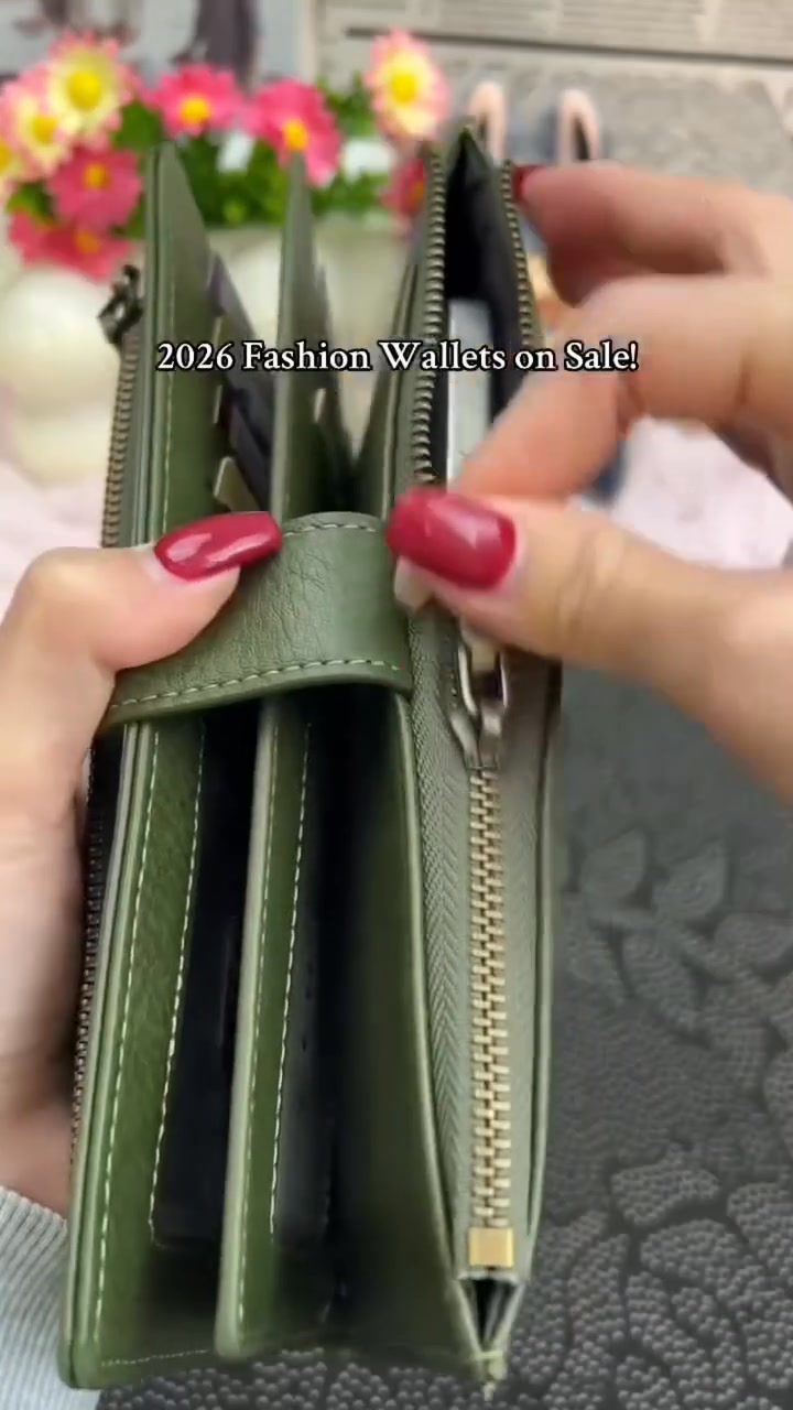 Women's long wallet, stylish clutch, elegant solid color RFID blocking leather wallet