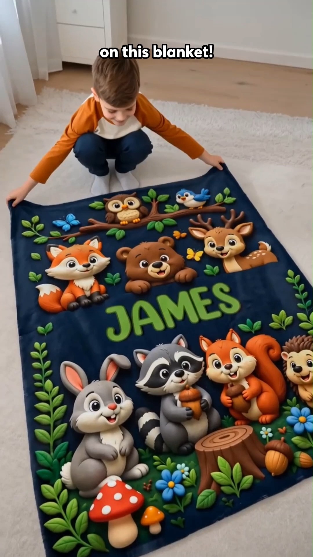 Personalized Cute Woodland Animal Truck Fantasy Cartoon Theme Design Soft Throw Blanket with Name Room Decor Daily Use Birthday Gift for Ki