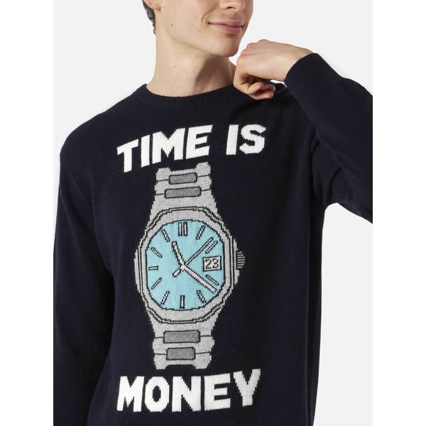 Man sweater with Time is money embroidery