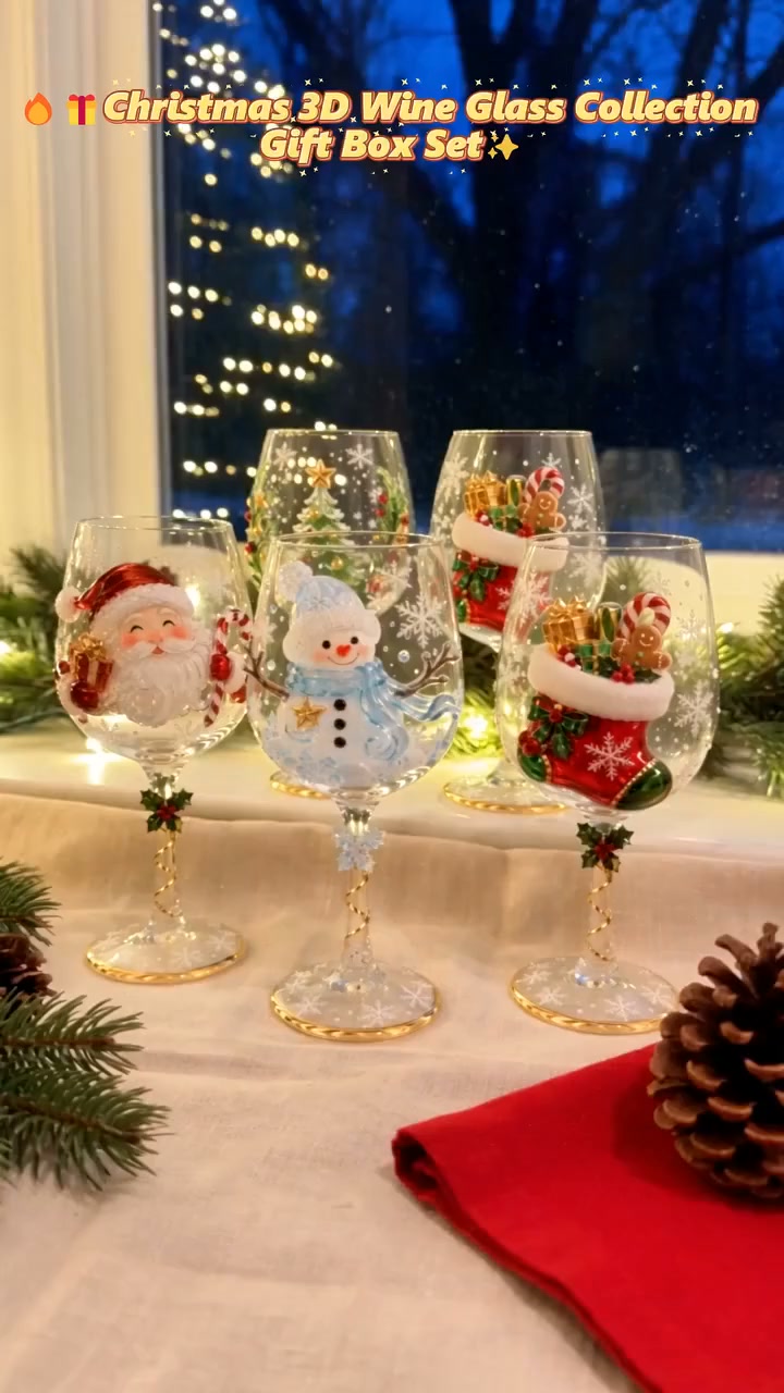 6‑Piece 3D Raised Christmas Wine Glasses | Gift‑Ready Box