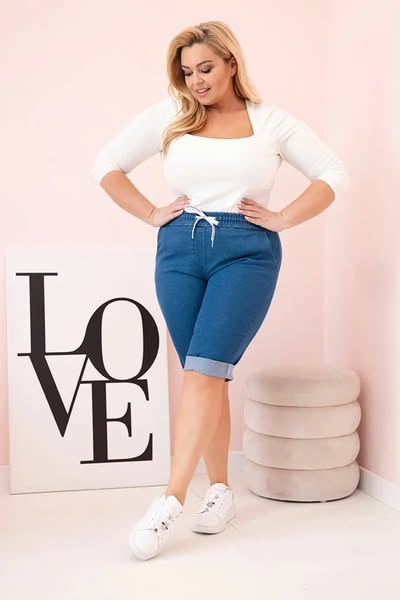 Spodenki damskie bawełniane Plus Size z wiązaniem jeansowe