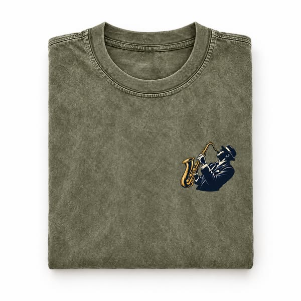 Jazz Saxophonist Left Chest Vintage T-shirt