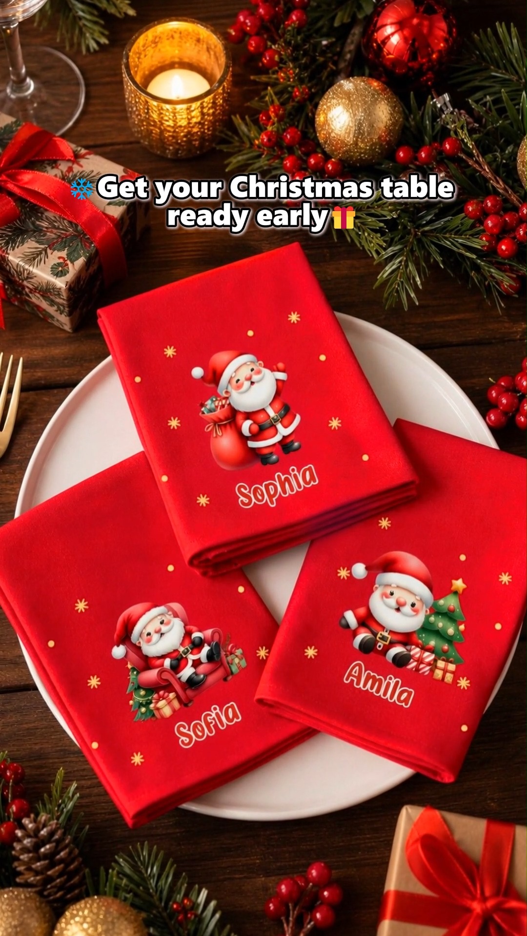 Custom Name Santa Claus Design Christmas Napkin, Party Dinner Red Napkin, Dish Towel Kitchen Accessory, Housewarming/Christmas Gift for Host