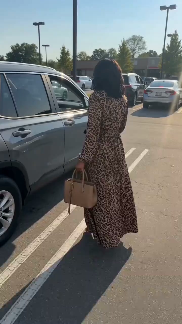 Contrast Color Leopard Pleated Maxi Dress