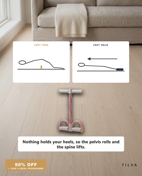 Feet held, the spine stays flat