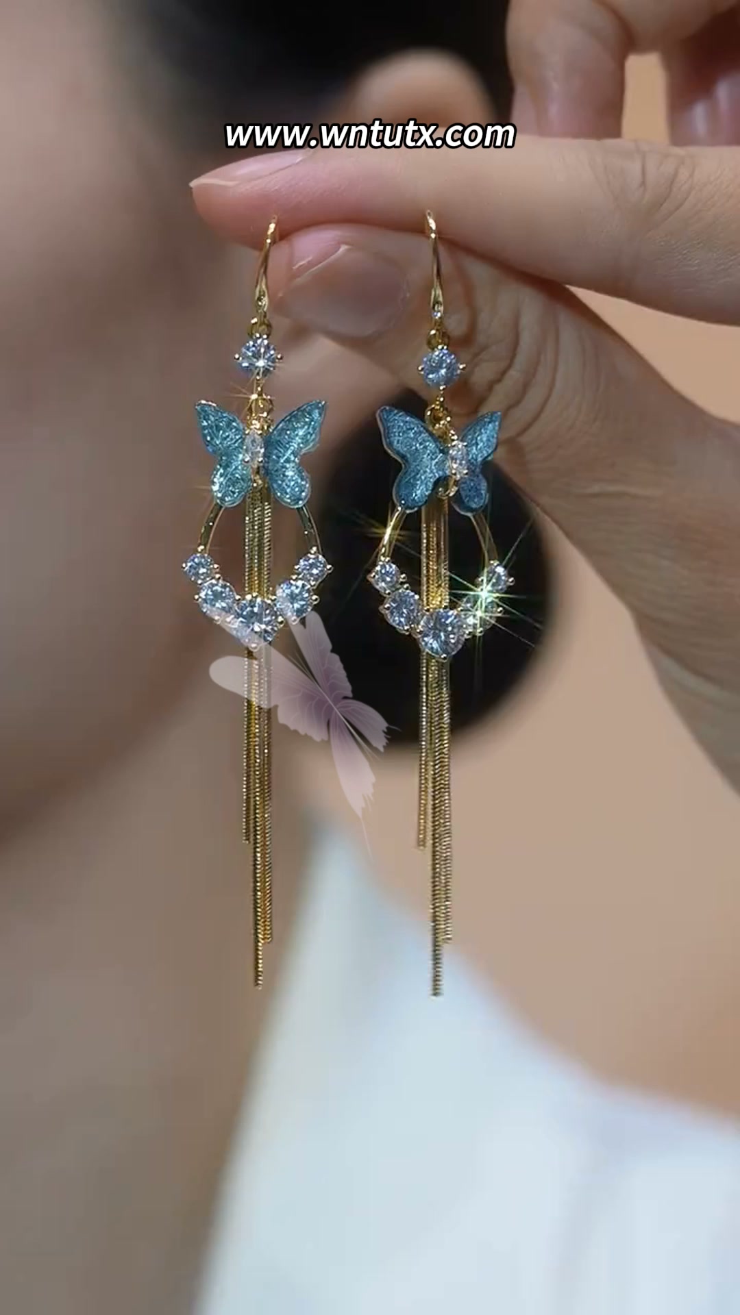 Colorful Butterfly Long Tassel Hook Earrings