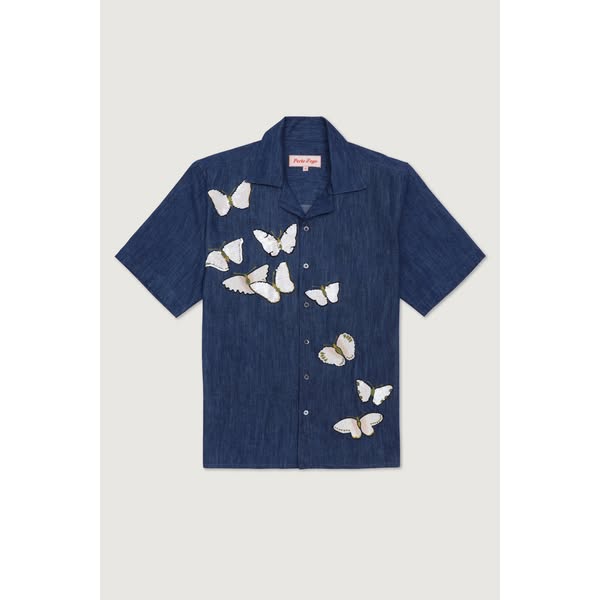 "Butterflies" embroidered denim shirt