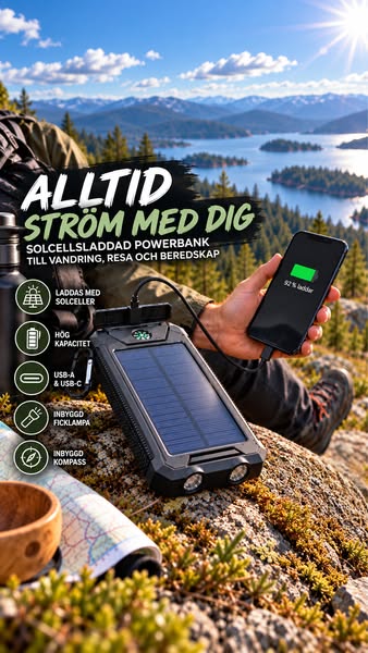 Powerbank med solceller – tålig, vattentät & 10 000 mAh