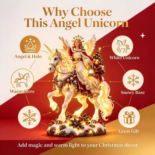 Weihnachtsfigur mit Engel und Einhorn Märchenhafte Details im warmweißen Licht