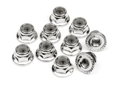 HPI Racing Serrated Flange Lock Nut M4 (Silver/10Pcs)