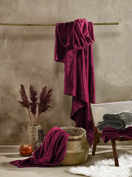 De Witte Lietaer fleece plaid beet red (burgundy) Cosy