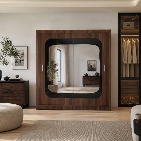 Virginia Mirror Sliding Door 203cm Wardrobe - Wenge - Free Next Day Delivery