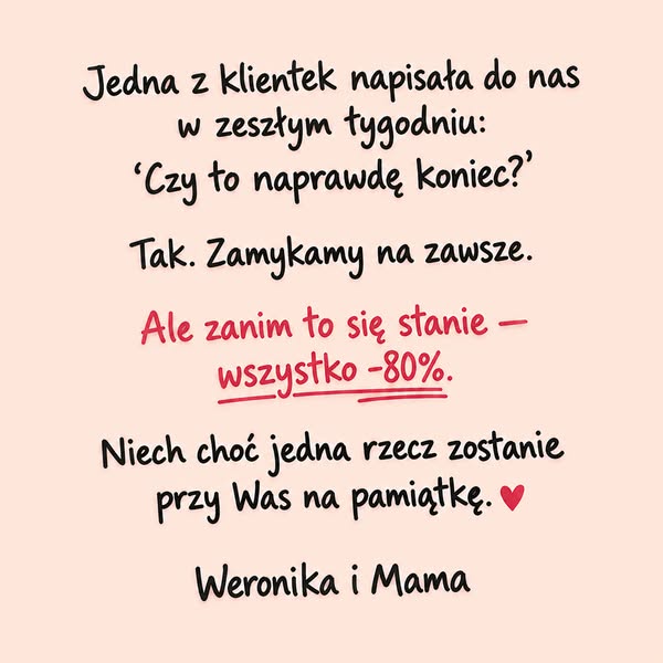 Do −80% + darmowa dostawa. Zamykamy się