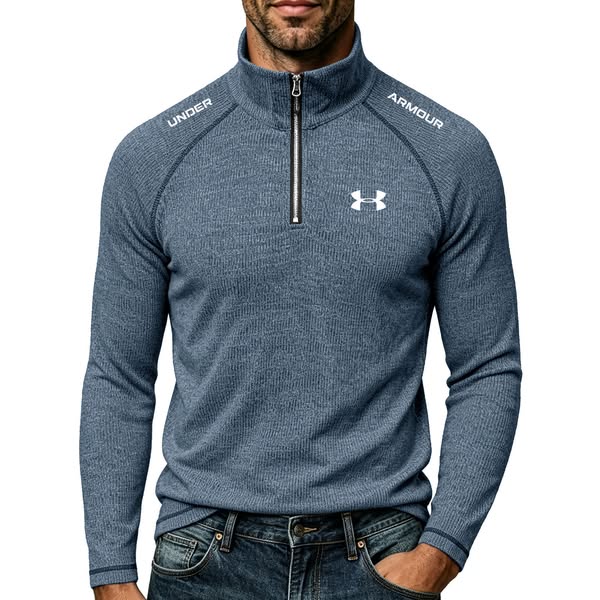 Men's Stretch Raglan-Sleeve Half-Zip Mock-Neck Top