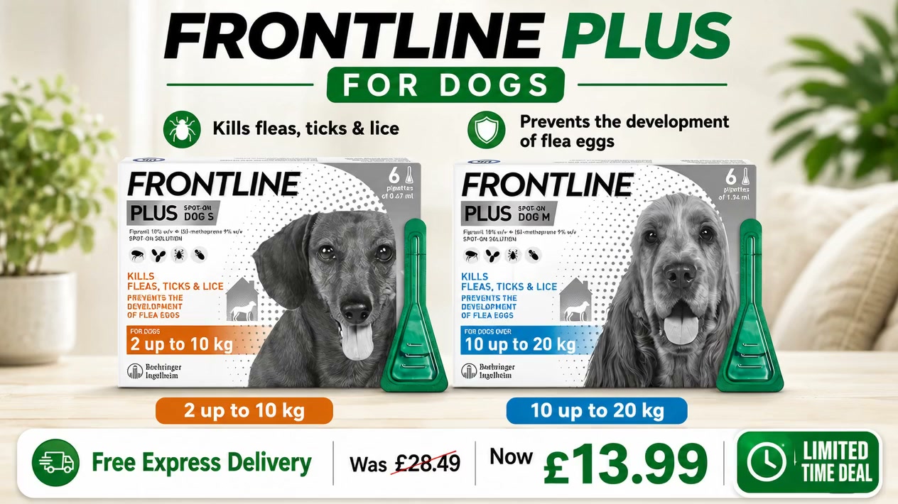 FRONTLINE PLUS Dogs: Was £28.49, Now £14.99