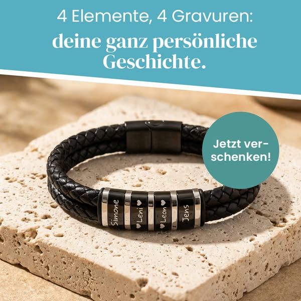 Leder Gravur-Armband Herren | 4 Gravuren