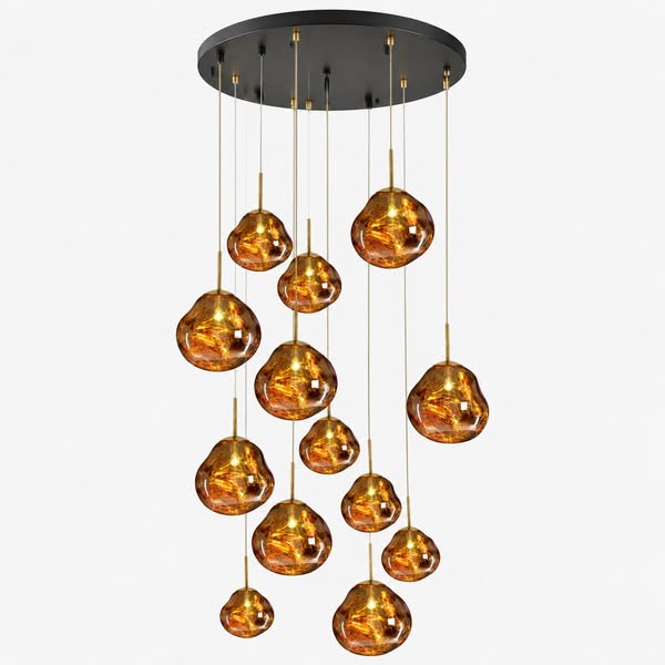 Moderner runder Lava-Kronleuchter 13 Köpfe (18 cm * 7 + 28 cm * 6)-Gold