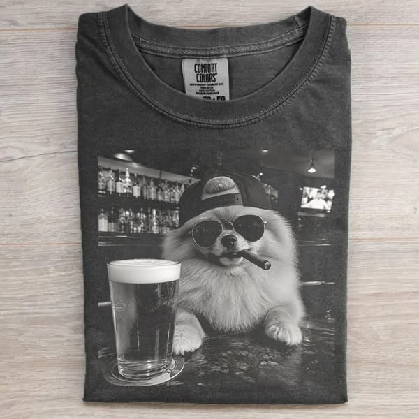 Funny Pomeranian Dog Drinking T-shirt