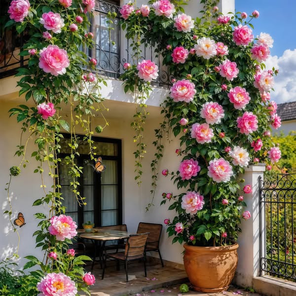 The Peony That Climbs Walls — One Plant, A Wall of Flowers