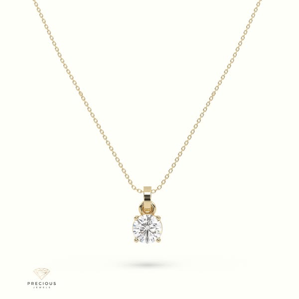 18K YELLOW GOLD DIAMOND SOLITAIRE PENDANT 1.50 CARAT 4 ROUND SHAPED PRONGS