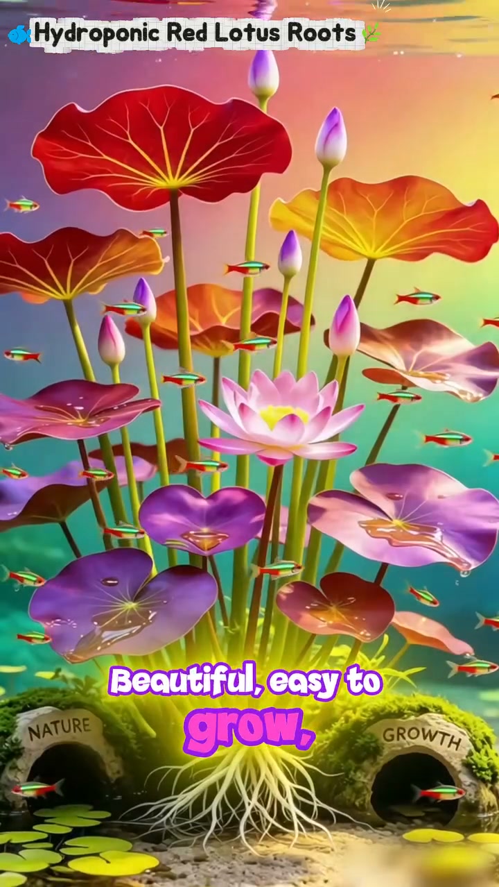 Hydroponic red lotus roots Turn Your Aquarium into a Living Garden