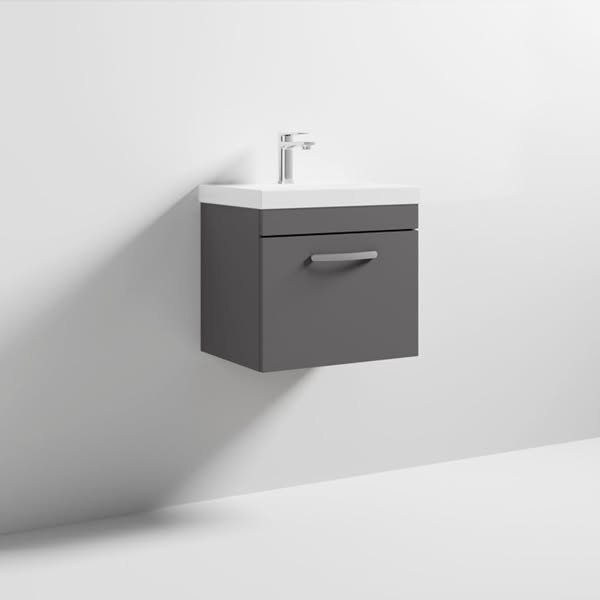 Cape 500mm Wall Hung Single Drawer Vanity Unit & Thin Edge Basin - Gloss Grey - £285.99