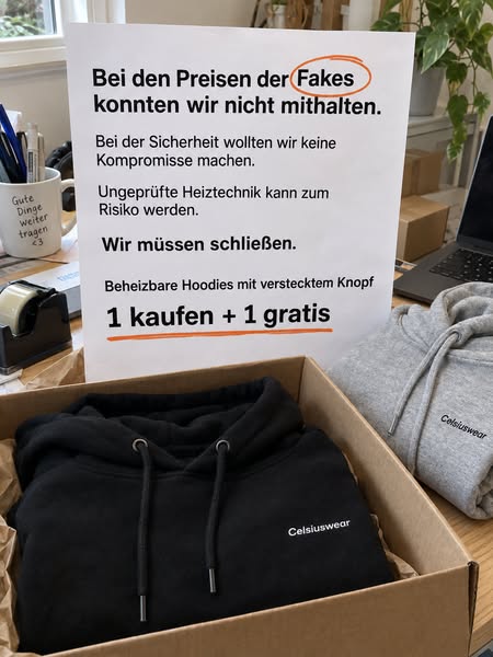 Beheizbarer Hoodie mit verstecktem Leuchtknopf