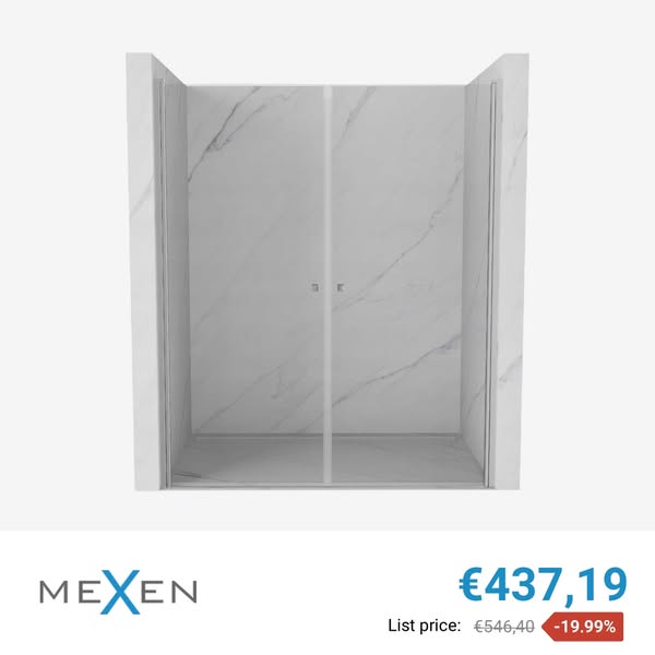 Mexen Pretoria Duo 170 cm Hinged Shower Doors, Transparent, Chrome - 852-170-000-02-00
