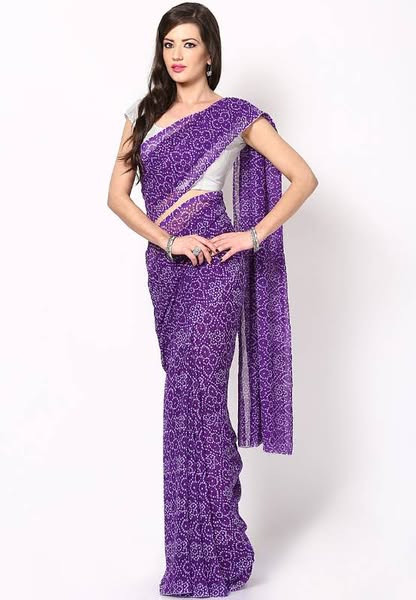 Purple Printed Chiffon Saree Without Blouse - Printed-sarees