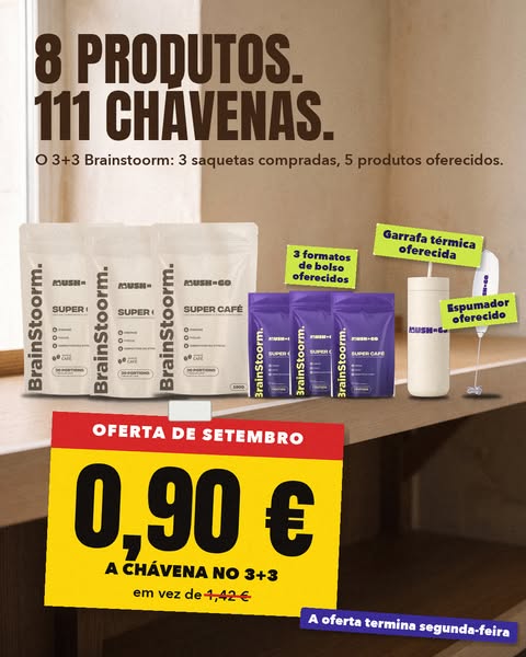 8 produtos, 111 chávenas, garrafa térmica e espumador oferecidos: 99,90 € em vez de 222,63 € (−55 %).