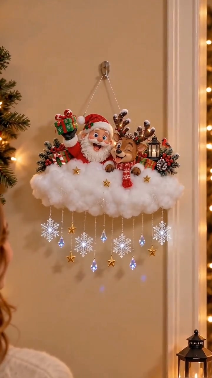 Santa & Reindeer Light-Up Christmas Cloud – A Holiday Story for Your Wall