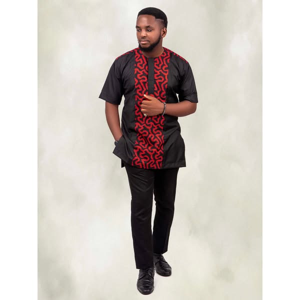 Black & Red Men Ankara Shirt