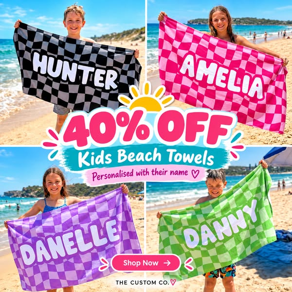 Sand-Free Personalised Beach Towel — $29