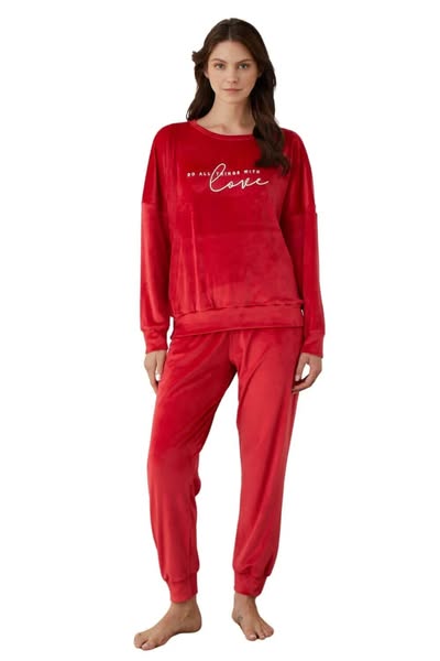 Πιτζάμα Γυναικεία Homewear Βελουτέ W03002 - ΚΟΚΚΙΝΟ - XXL