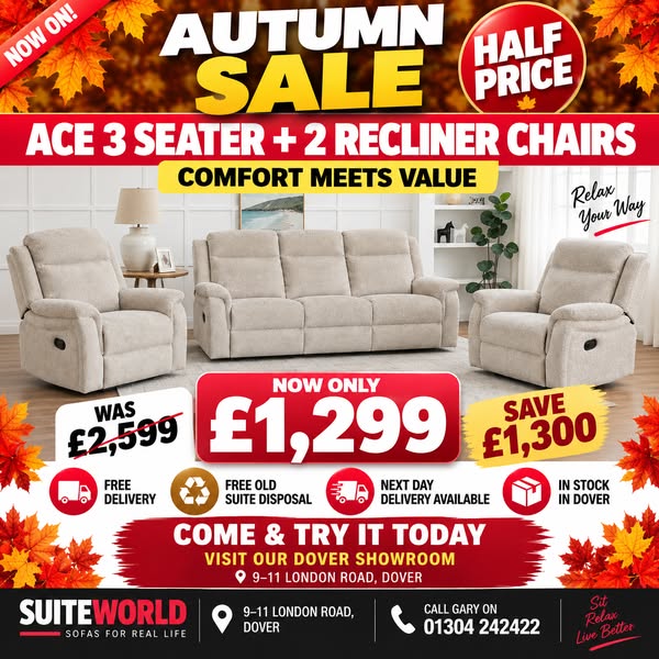 Ace Suite plus 2 Recliner Chairs, £1,299