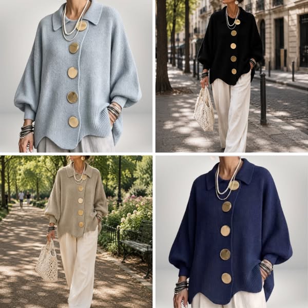 Collared Cardigan With A Scalloped Hem