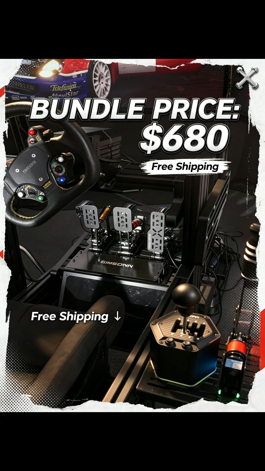 SIMSONN Plus X Racing Sim Pedals | Fully Adjustable Pedal Set with Optional Haptic Reactor
