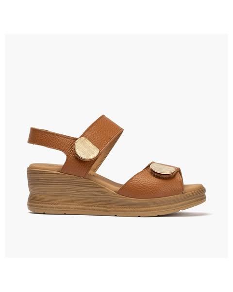 Sandalia Pitillos de mujer con cuña efecto madera y doble velcro Cuero