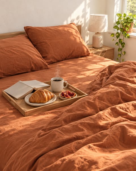 Terracotta cotton bedding