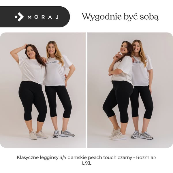 Klasyczne legginsy 3/4 damskie peach touch czarny - Rozmiar: L/XL