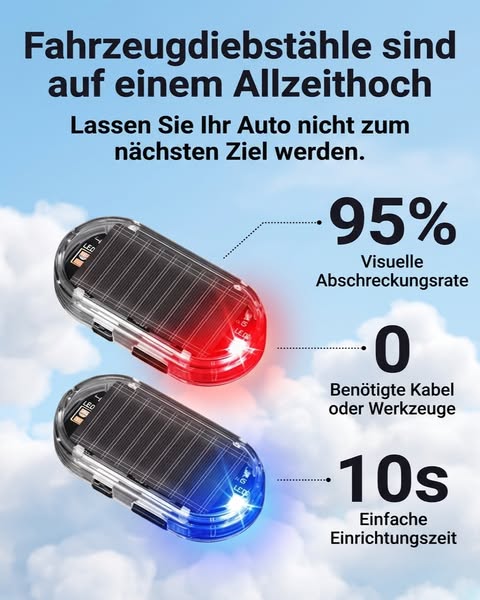 Solarbetriebene LED-Attrappe einer Autoalarmanlage mit Bewegungssensor
