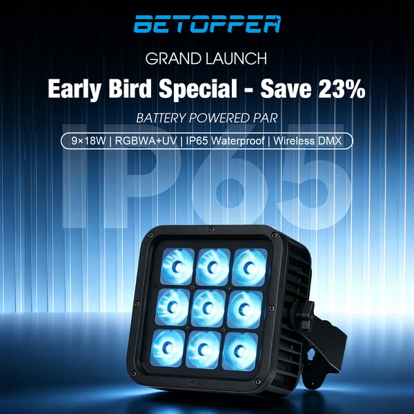 Betopper LPD001 9×18W RGBWA+UV 6-in-1 Battery-Powered IP65 Outdoor Uplight