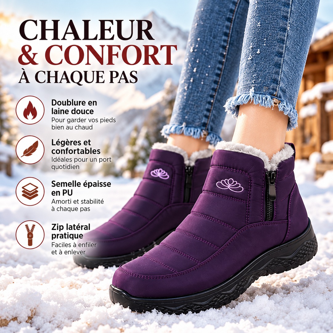 Bottines de Neige Chaudes à Semelle Épaisse avec Zip Latéral